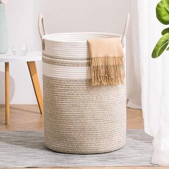 OEM Cesta De Lavander&iacute;a, Cesta De Lino, Cesta De Lavander&iacute;a De Cuerda De Algod&oacute;n, 38 Cm (di&aacute;metro) X 50 Cm (alto), Color Marr&oacute;n Claro