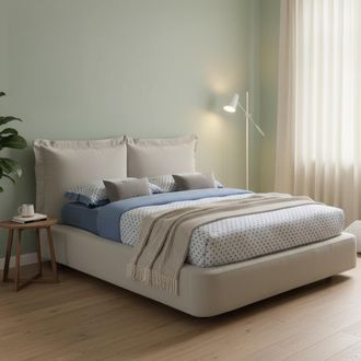 Dmora Dmora - Cama Matrimonial Dbonn, Cama Contenedor Con Revestimiento De Tela, 100% Made In Italy, Apertura Frontal, Adecuado Para Colch&oacute;n 160x190 Cm, Bei