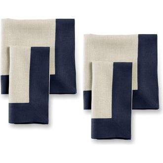 Solino Home Linen Dinner Napkins - Contempo, 20 x 20 in Navy And Natural at Nordstrom, Size Large
