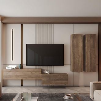 Dmora Parete Attrezzata Gasoraba, Mueble De Sal&oacute;n Modular, 4 Estantes, 4 Puertas, Marr&oacute;n Nogal
