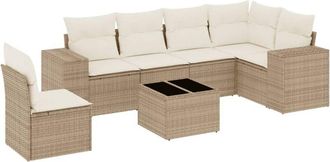 vidaXL Vidaxl - Set Sof&aacute;s De Jard&iacute;n 7 Piezas Y Cojines Rat&aacute;n Sint&eacute;tico Beige