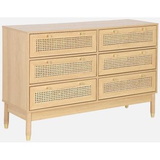 Sweeek Cassettiera decorativa legno e rattan 6 cassetti