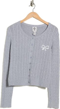 Rain + Rose Bow Embroidered Cable Knit Cardigan in Grey at Nordstrom Rack, Size X-Large