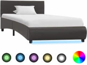 vidaXL Estructura Cama Led Sin Colch&oacute;n Cuero Sint&eacute;tico Gris 100x200 Cm Vidaxl