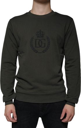 Dolce & Gabbana Mens Logo-Embroidered Crew Neck Sweatshirt Green Cotton Sweatshirts