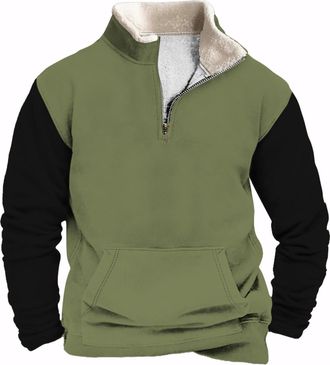 Generic Mens Quarter Zipper Sherpa Sweatshirts 2024 Fluffy Fleece Pullover Slim Fit Stand Collar Plus Size Tactical Jacket (UK, Alpha, XXL, Regular, Regular, 