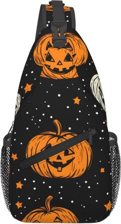 Generic Halloween Orange And White Pumpkin Chest Bag Adjustable Crossbody Bag With Zipper Crossbody Bags For Casual Men Traveling
