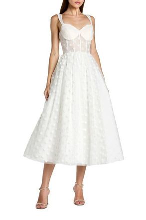 Mac Duggal Polka Dot Net Bustier A-Line Midi Dress in Ivory at Nordstrom, Size 14