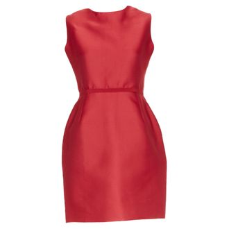 Giambattista Valli red polyester silk grosgrain crew neck shift dress IT44 M