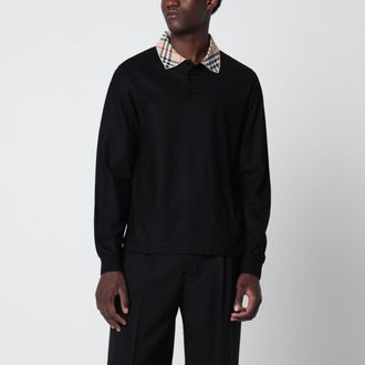 Burberry Polo a maniche lunghe nera in cotone