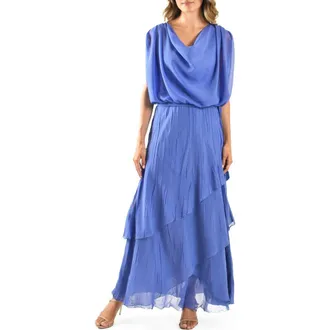 Komarov Charmeuse & Chiffon Blouson Gown in Fregatta Blue at Nordstrom Rack, Size Medium