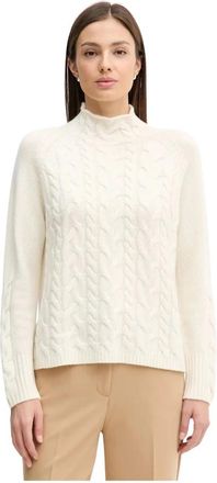 Benetton Pullover met hoge hals en kabelsteek - Dames - Cashmere truien - Beige - S - Leer - Truien & Vesten