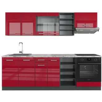 Vicco Mueble De Cocina R-line, Burdeos Brillo Intenso/antracita, 240 Cm, Et M&aacute;rmol