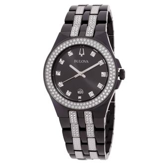 Bulova Quartz Crystal Black Dial Mens Watch & Dog Tag 98K101