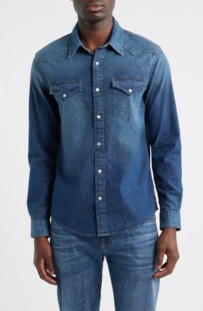 AG - Adriano Goldschmied Huston Classic Fit Western Denim Snap-Up Shirt in Dawn Sky at Nordstrom, Size Xx-Large