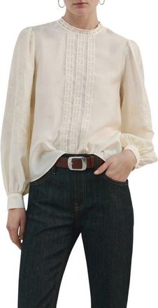 Mango Floral Embroidered Top in Ecru at Nordstrom, Size 4