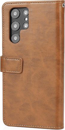 Sahara Folio Brown Leather Wallet Case - Samsung Galaxy S22 Ultra