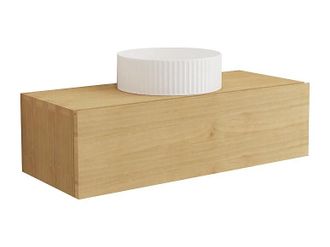 Vente-Unique Mobile Bagno Sospeso In Legno Di Mindi Con Lavabo Da Appoggio Scanalato In Ceramica 95 Cm - Tidore