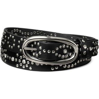 Tory Burch Pierced Studded Leather Buckle Belt in Black at Nordstrom, Size Xx-Large