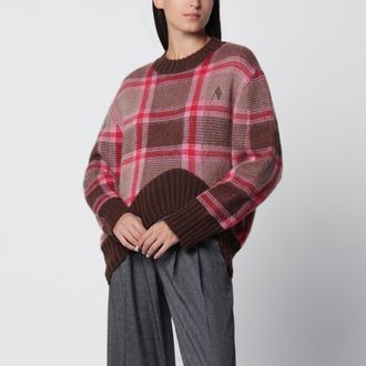 The Attico Mohair-blend sweater in coffee/pink check pattern