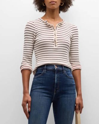 Mother The Pixie Stripe Sweater In White