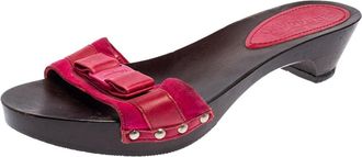 Ferragamo Magenta Suede And Leather Vara Bow Slide Sandals