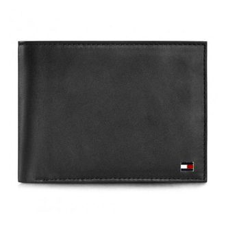 Tommy Hilfiger Mens Wallet Signature Stripe Trifold Leather ID Card Coin Wallets - Black - One Size