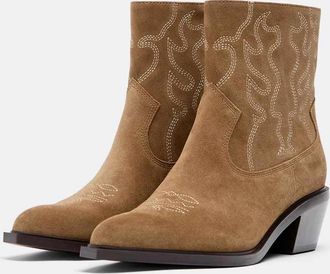 Stradivarius Stivaletti stile cowboy in pelle beige con tacco-Neutro