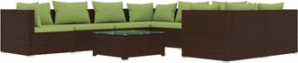 vidaXL Set Muebles De Jard&iacute;n 9 Piezas Y Cojines Rat&aacute;n Sint&eacute;tico Marr&oacute;n Vidaxl