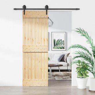 Berkfield Home Sliding Door with Hardware Set 70x210 cm Solid Wood Pine in Brown