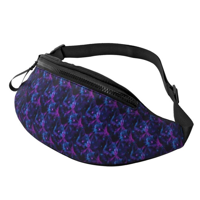 Neon Wolf Head Print Waist Packs Waist Bag Fashion Fanny Packs For Running Cycling Men 14X35Cm