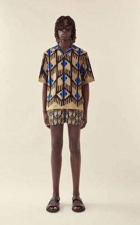 Commas Geometric Print Silk Camp Collar Shirt In Multicolor
