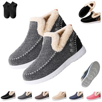 Generic Cozy Fleece Slip-On Boots,Womens Warm Anti-Slip Plush Lined Winter Ankle Boots,Non-Slip Casual Loafer for Indoor Outdoor (Gray, Aldult, Adult, Women, 