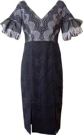 Three Floor Feather Trimmed Stretch Fitted Dress Size XS