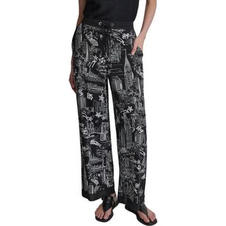 DKNY New York Print Wide Leg Pants in New York Toile Black at Nordstrom, Size Xx-Small