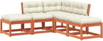 vidaXL Set De Sof&aacute;s Jard&iacute;n 5 Pzas Con Cojines Madera Pino Marr&oacute;n Cera Vidaxl