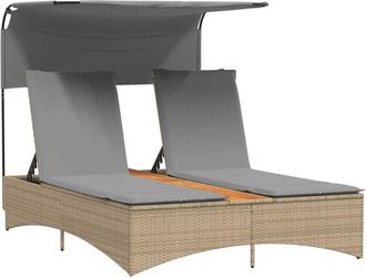 vidaXL Vidaxl - Lettino Doppio con Baldacchino e Cuscini Beige Misto Polyrattan