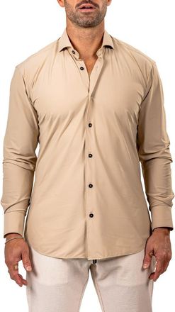 Maceoo Eins Shaped Fit Marthy3009 Brown Knit Button-Up Shirt at Nordstrom, Size 4