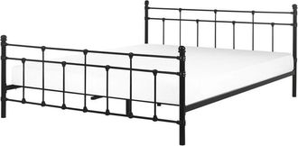 Beliani Letto matrimoniale in Metallo Nero con Rete a Doghe Barre Decorative 160 x 200 cm Lubbon