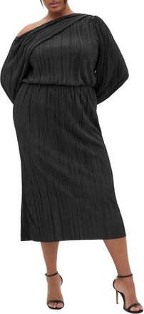 City Chic Jay Long Sleeve Midi Dress in Black at Nordstrom, Size Xxl