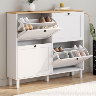 IDMarket 20-par Achille Zapatero Con 4 Puertas Blancas Y Tapa De Madera