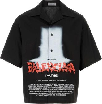 Balenciaga Overhemden, Heren, Zwart, S, Short Sleeve Shirts