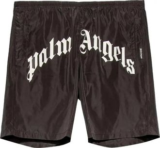 Palm Angels Curved Logo Swim Short Black White PMFA005S21FAB0011001