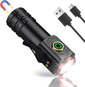 No Brand Linterna Led Superbrillante, Mini Linterna Led Port&aacute;til Recargable Por Usb, 5 Modos De Iluminaci&oacute;n, Negra