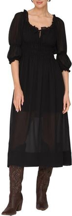 Avec Les Filles Ruffle Midi Dress in Black at Nordstrom, Size 14