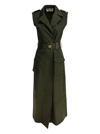 Elie Saab Midi-jurk met ceintuur en dubbele rij knopen - Groen