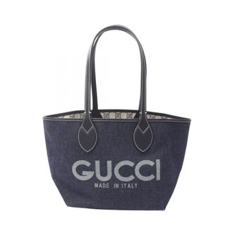 Gucci Beige Navy Denim Coated Canvas Handbag Tote Bag (Pre-Owned)