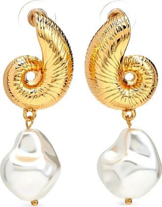 Kenneth Jay Lane Seashell Pearl earrings - women - Gold Plated Brass/Mother of Pearl - One Size