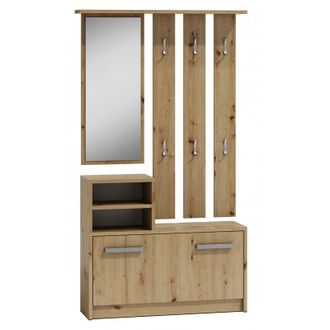 Topeshop Hucoco - Vittoria - Mueble Recibidor Moderno 6 Ganchos + Espejo + Zapatero - 180x85x24 - Guardarropa - Imitaci&oacute;n Madera