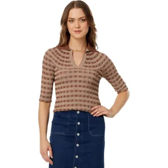 Rosetta Getty Polo Sweater Womens Toffee Striped Everyday Wear FROG470